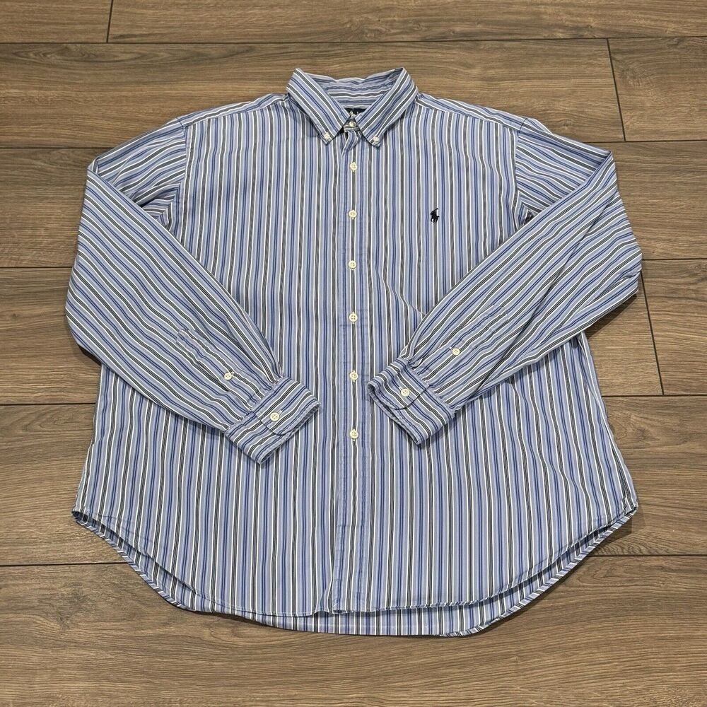 Polo Ralph Lauren Classic Fit Striped Poplin Shirt Blue Size XL Long Sleeve Mens